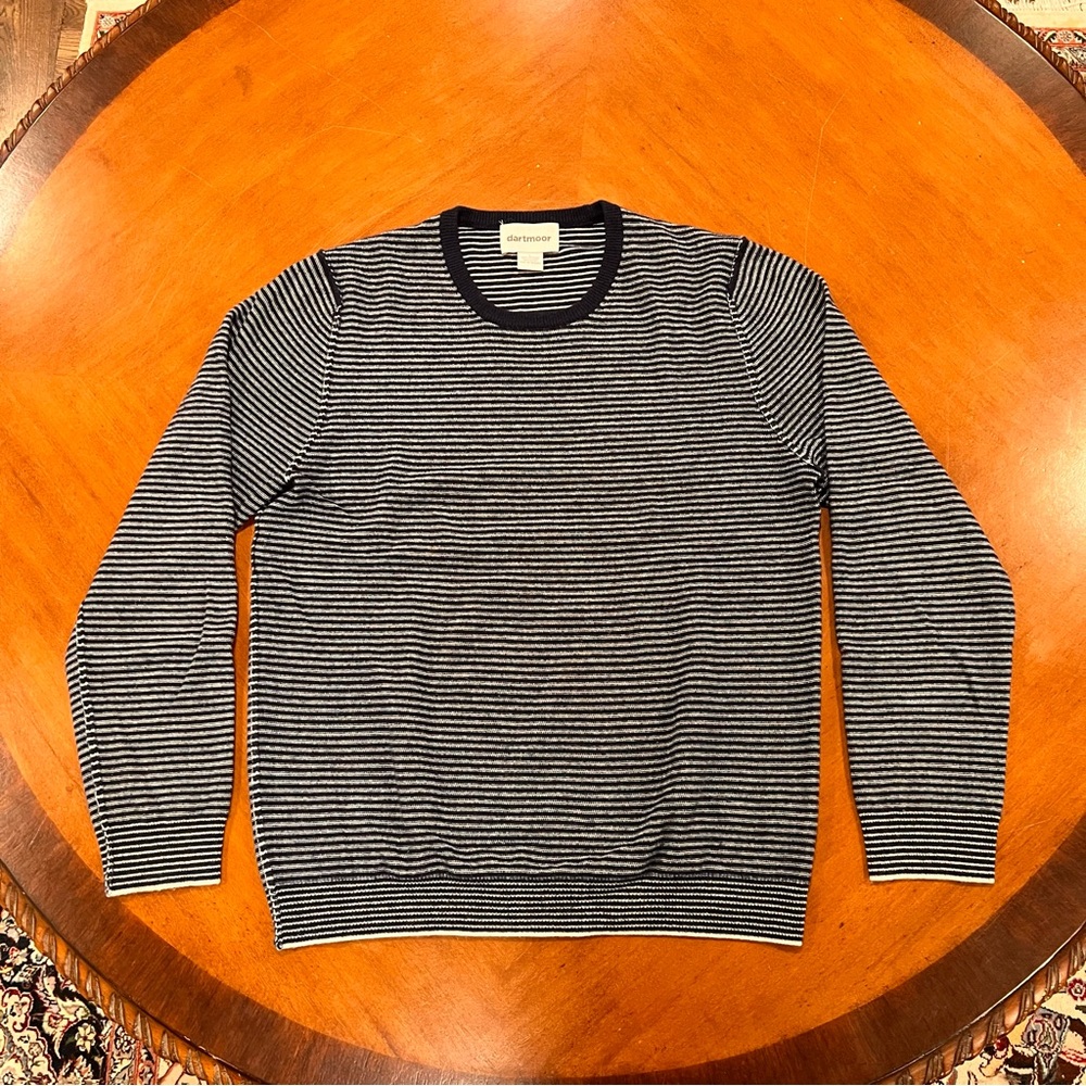 SOLD Dartmoor Men’s 100% Cashmere Crewneck Pullover Sweater Navy Stripe - Picture 3 of 16